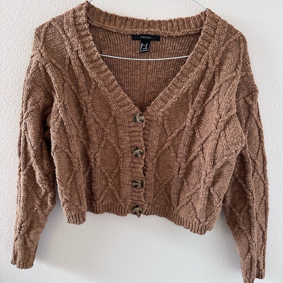Forever 21 Sweaters - Cropped brown cardigan